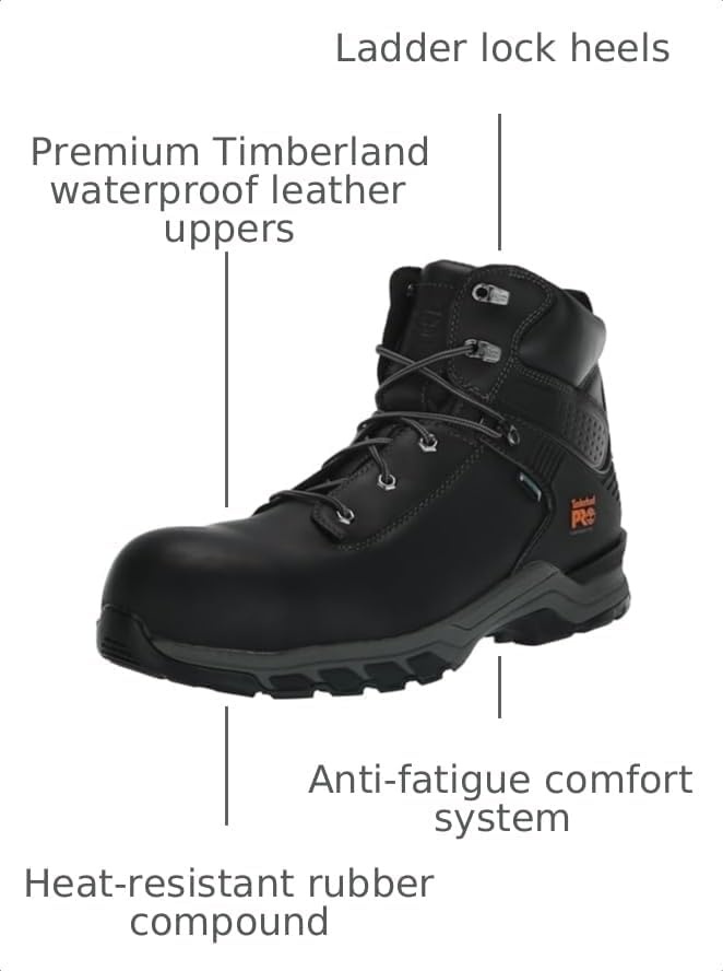Timberland PRO Men’s Hypercharge 6 Inch Composite Safety Toe Waterproof Industrial Work Boot(Black-2024 New)