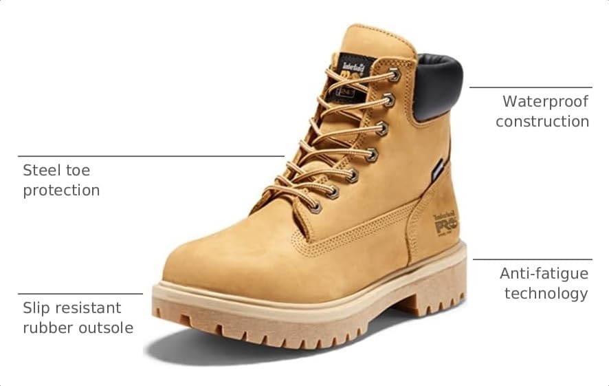 Timberland PRO Men’s Direct Attach 6 Inch Steel Safety Toe Insulated Waterproof(Wheat)