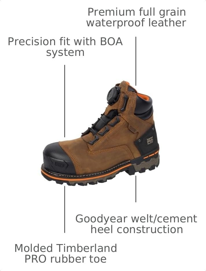 Timberland PRO Boondock, Men’s, BOA Fit System, Comp Toe, EH, PR, WP, Slip Resistant, 6 Inch, Work Boot(Mocha Brown)