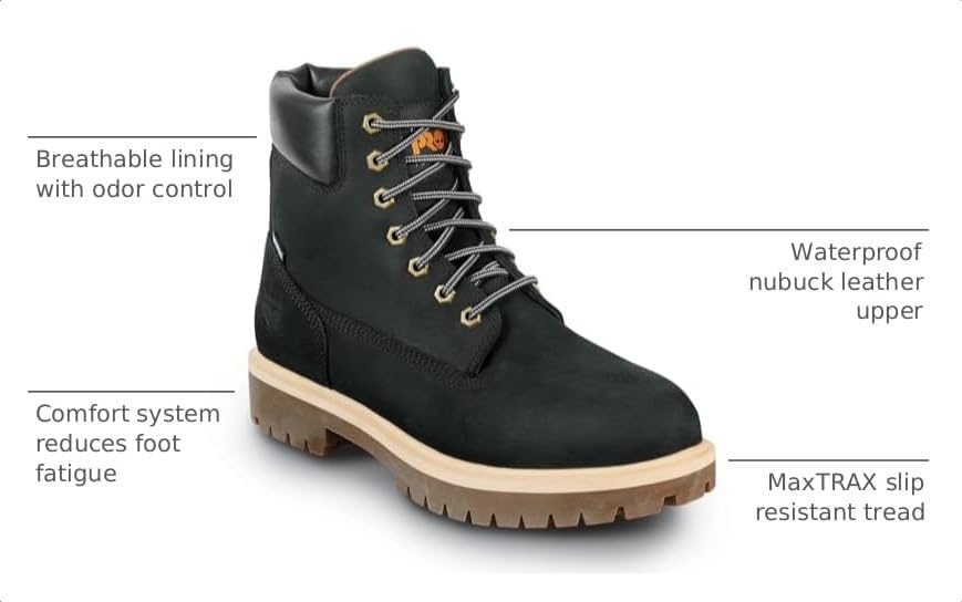 Timberland PRO Men’s 6 Direct Attach MaxTRAX Soft Toe Waterproof Insulated Boot(Black Nubuck/Beige)