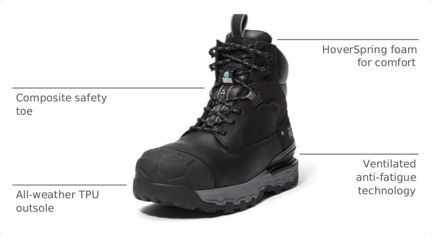 Timberland PRO Boondock Ultralight 6″ Composite Safety Toe Waterproof Puncture Resistant Csa(Black/Grey V1)