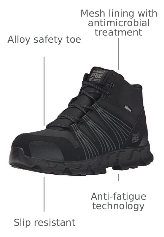 Timberland PRO Men’s Powertrain Mid Alloy Toe ESD Industrial Athletic Work Boot(Black V1)