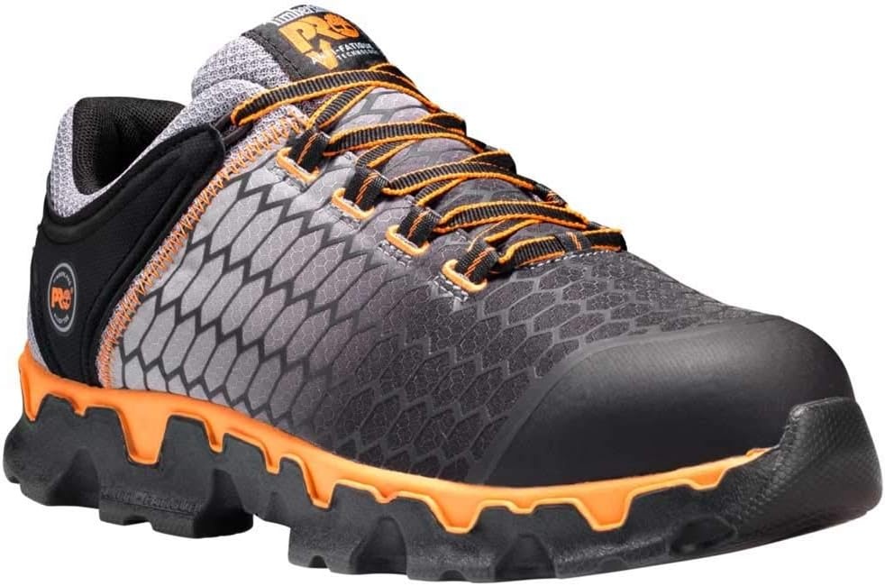 Timberland PRO Mens Powertrain Sport Alloy Safety Toe Static Dissipative Industrial Athletic Work Shoe(Black/Grey/Orange V1)