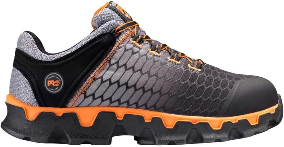 Timberland PRO Mens Powertrain Sport Alloy Safety Toe Static Dissipative Industrial Athletic Work Shoe(Black/Grey/Orange V1)