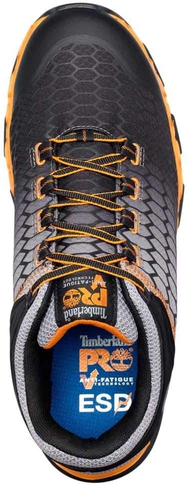 Timberland PRO Mens Powertrain Sport Alloy Safety Toe Static Dissipative Industrial Athletic Work Shoe(Black/Grey/Orange V1)