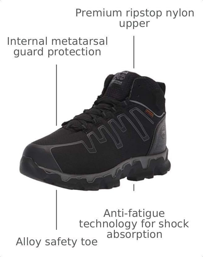 Timberland PRO Men’s Powertrain Alloy Toe Hiker Shoes(Black/Gray V1)