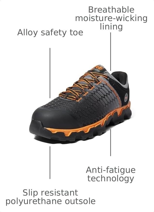 Timberland PRO Men’s Powertrain Sport Alloy-Toe EH Industrial & Construction Shoe(Black/Grey/Orange-2024 New)