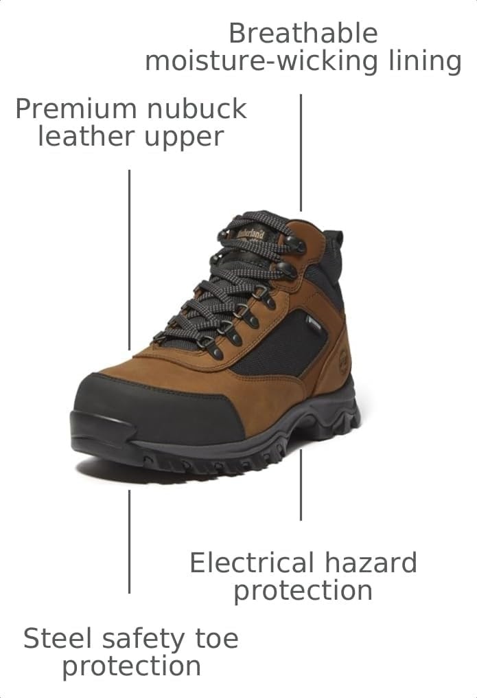 Timberland PRO Men’s Keele Ridge Steel Safety Toe Waterproof Industrial Hiker Work Boot(Brown/Black V1)