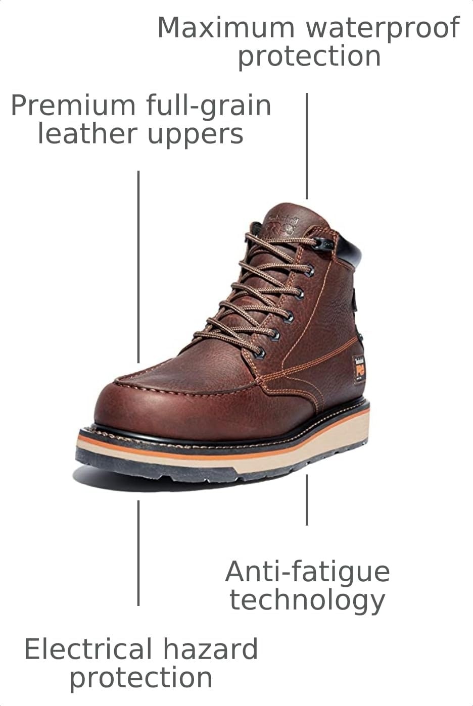 Timberland PRO mens Gridworks Wedge 6 Inch Moc Soft Toe Waterproof Industrial Work Boot(Tempest Rancher Brown-2024 New)
