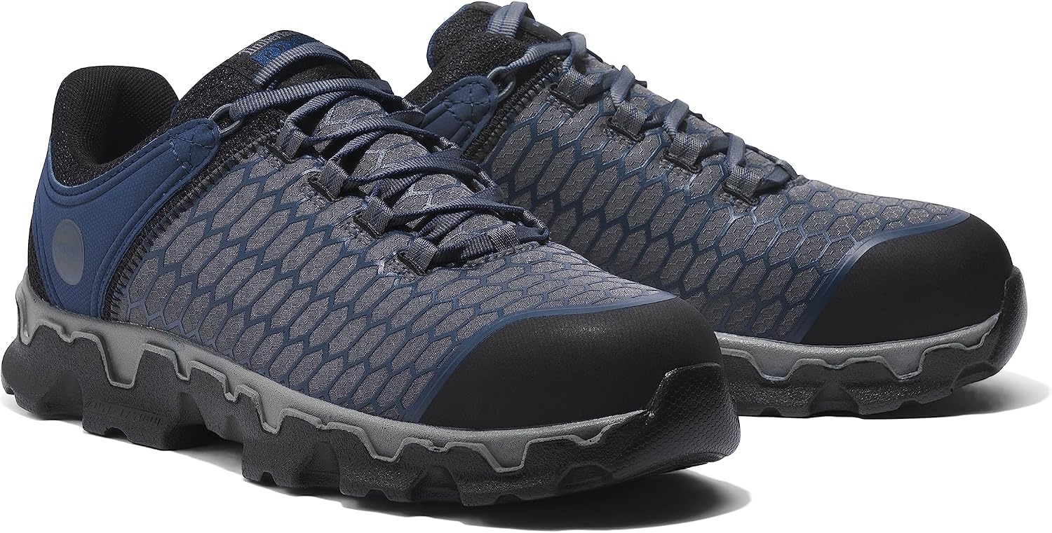 Timberland PRO Men’s Powertrain Sport Alloy Safety Toe Industrial Athletic Work Shoe, Black/Orange-2024 New, 10.5(Grey/Navy V1)