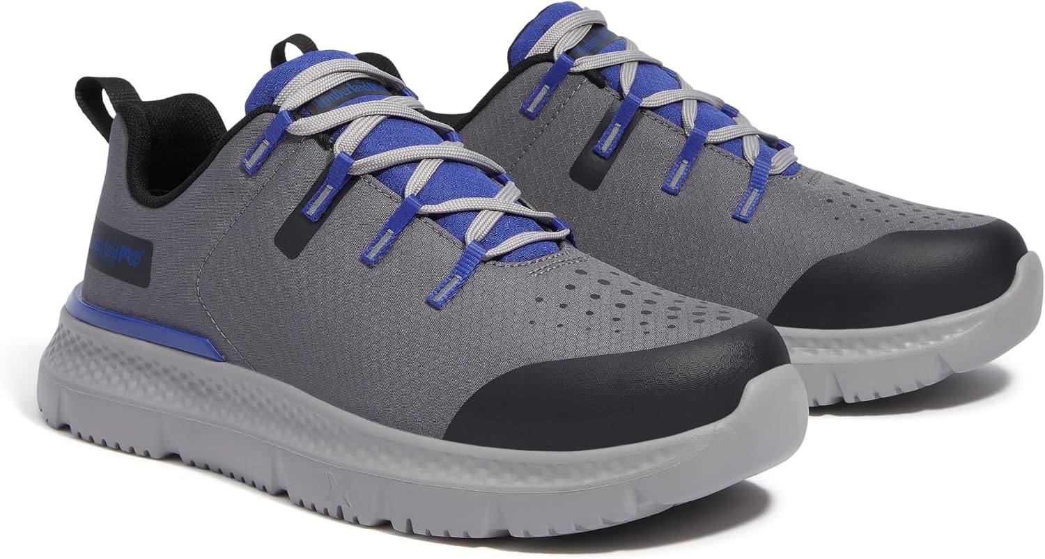Timberland PRO Men’s Intercept Steel Safety Toe Industrial Athletic Work Shoe(Medium Grey/Blue V1)