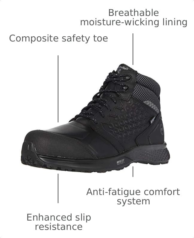 Timberland PRO Men’s Reaxion Athletic Hiker Wateproof Composite Toe Work Boot(Black/Grey V1)