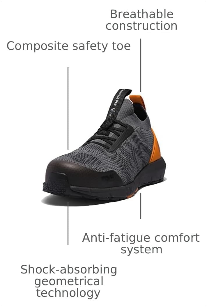 Timberland PRO Mens CSA Radius Knit Composite Safety Toe Puncture Resistant Industrial Athletic Work Shoe(Grey/Orange V1)