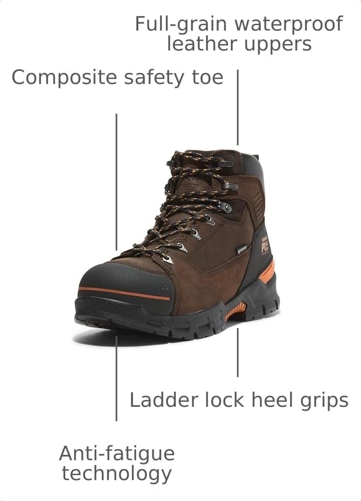 Timberland PRO Men’s Endurance EV 6 Inch Composite Safety Toe Waterproof Boots(Walnut/Orange)