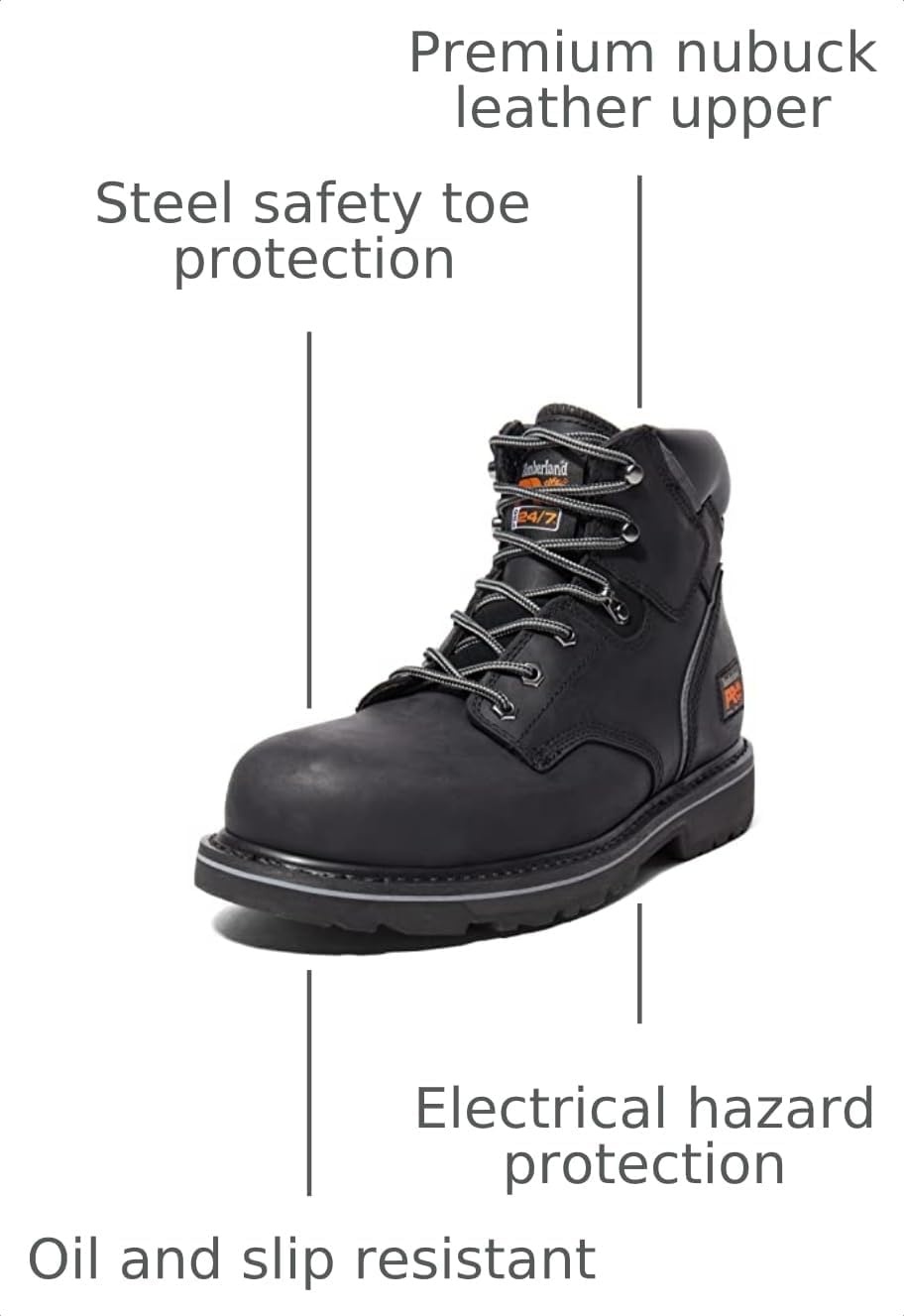 Timberland PRO Men’s Pit Boss 6 Inch Steel Safety Toe Industrial Work Boot(Black-2024 New)