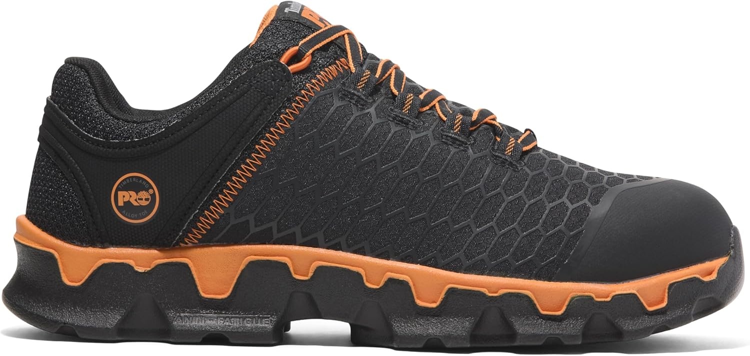 Timberland PRO Men’s Powertrain Sport Alloy Safety Toe Industrial Athletic Work Shoe, Black/Orange-2024 New, 10.5(Black/Orange V1)