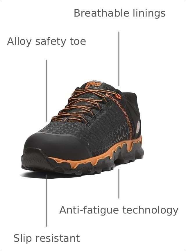 Timberland PRO Men’s Powertrain Sport Alloy Safety Toe Industrial Athletic Work Shoe, Black/Orange-2024 New, 10.5(Black/Orange-2024 New)