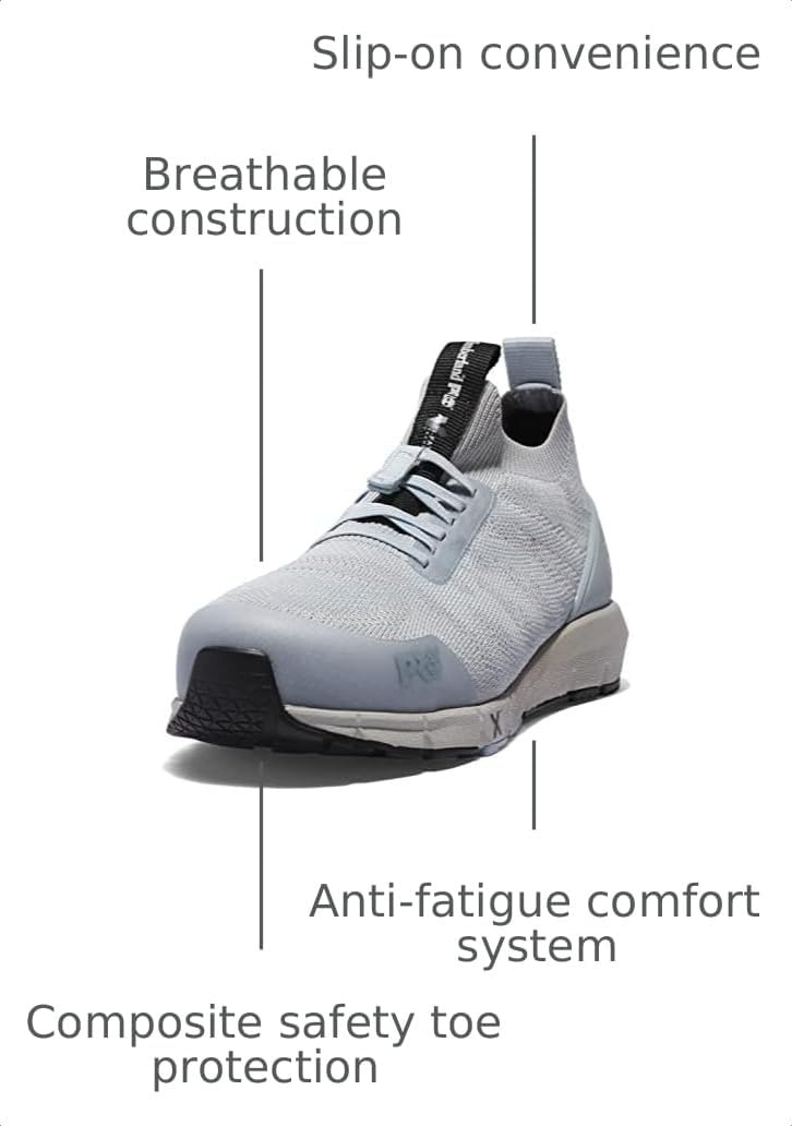 Timberland PRO® Radius Knit Composite Safety Toe Work Shoes – Rubber Outsoles – Moisture Absorbent – Breathable Grey/Blue 14 D – Medium