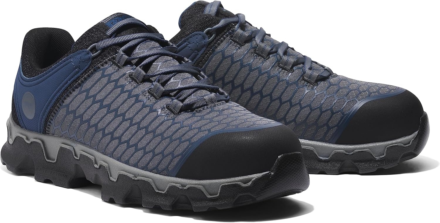 Timberland PRO Men’s Powertrain Sport Alloy Safety Toe Industrial Athletic Work Shoe, Black/Orange-2024 New, 10.5(Grey Navy Blue)