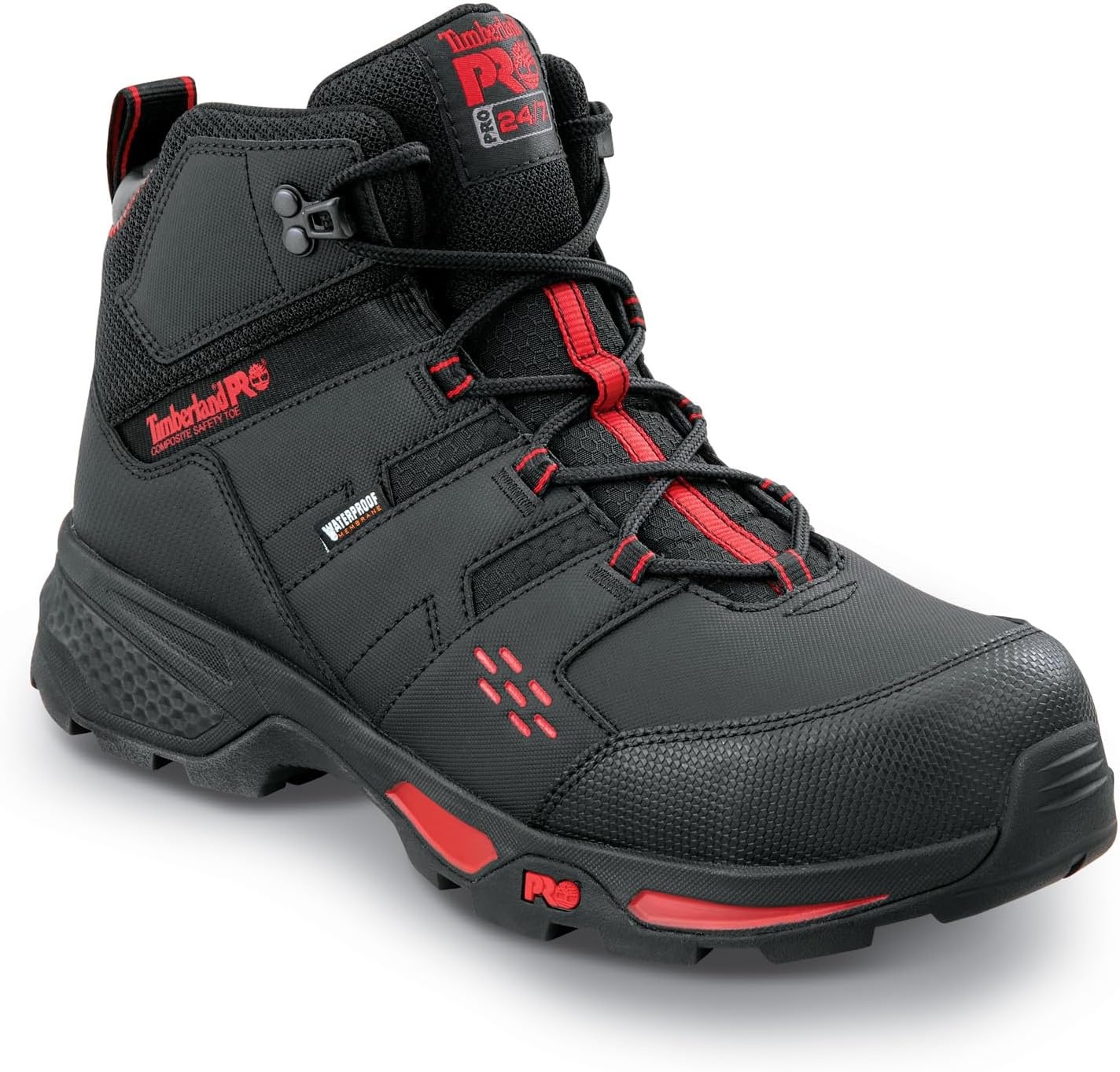 Timberland PRO Men’s Switchback LT Comp Toe Waterproof Hiker Work Boots(Black/Red)