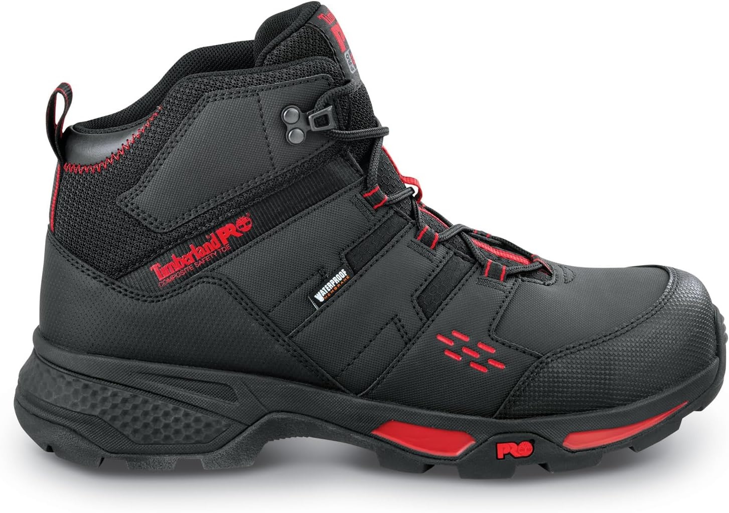 Timberland PRO Men’s Switchback LT Comp Toe Waterproof Hiker Work Boots(Black/Red)
