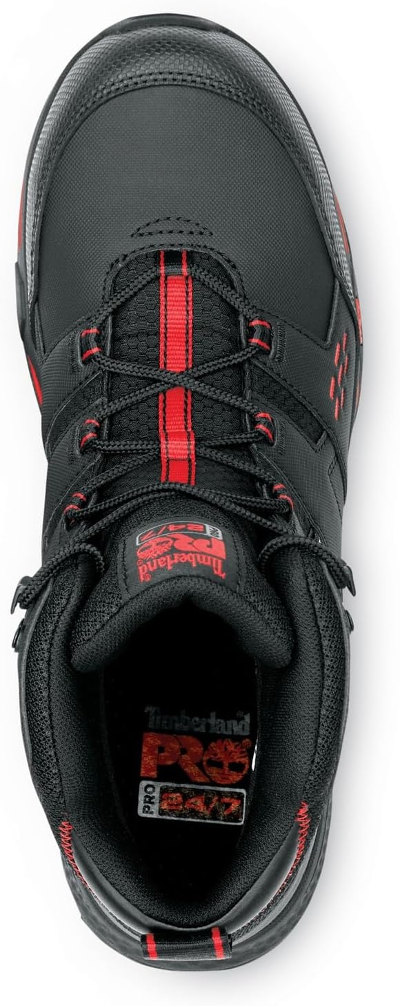 Timberland PRO Men’s Switchback LT Comp Toe Waterproof Hiker Work Boots(Black/Red)
