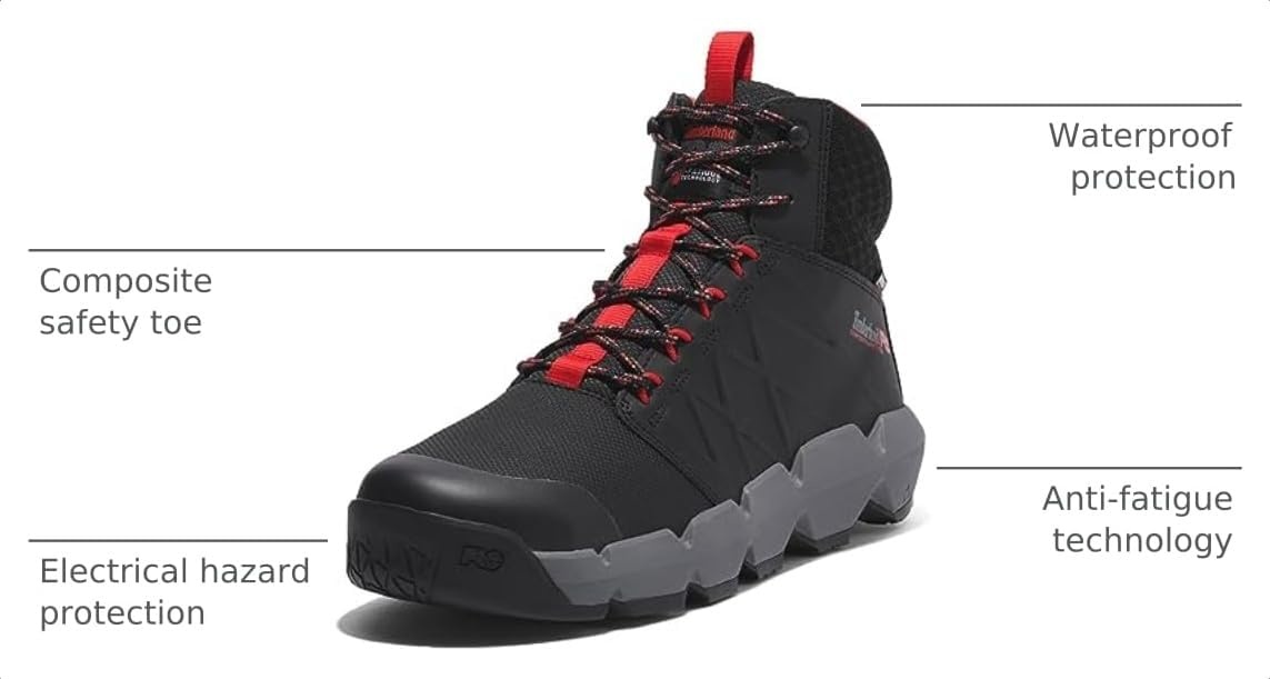 Timberland PRO Morphix 6″ Composite Safety Toe Waterproof(Black/Red-2024 New)