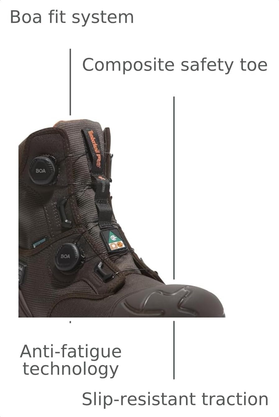 Timberland PRO Magnitude BOA 8 Inch Composite Safety Toe Waterproof Puncture Resistant(Brown)