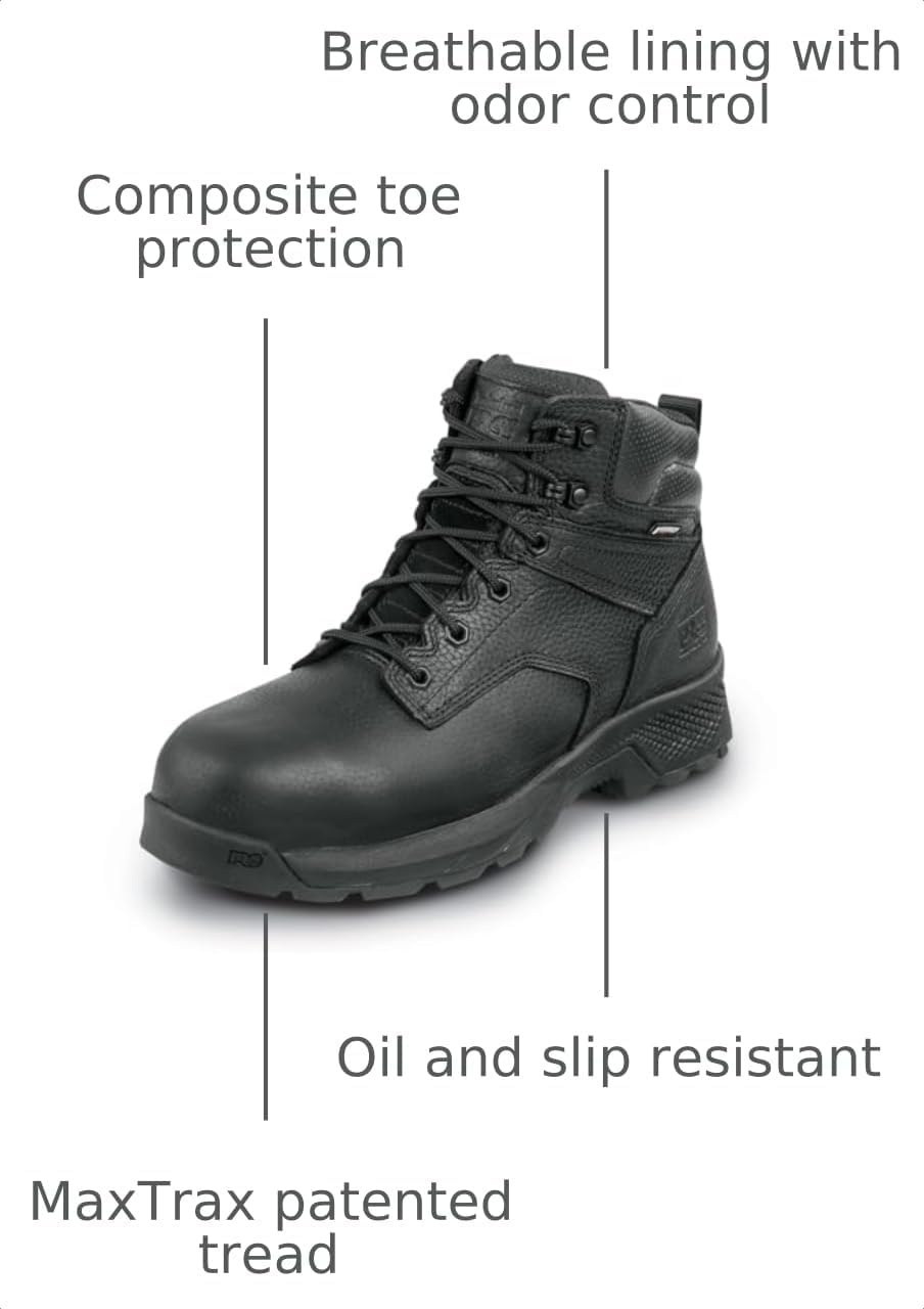 Timberland PRO Men’s 6 TiTAN EV MaxTRAX Composite Toe Waterproof Boot(Jet Black)
