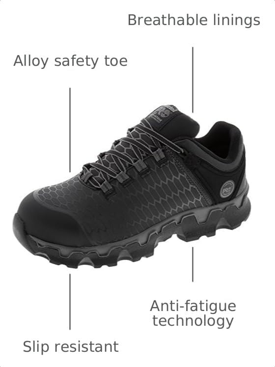 Timberland PRO Men’s Powertrain Sport Alloy Safety Toe Industrial Athletic Work Shoe, Black/Orange-2024 New, 10.5(Black Raptek V1)