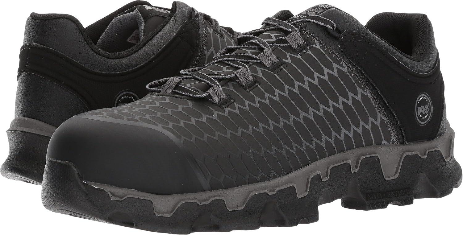 Timberland PRO Men’s Powertrain Sport Alloy Safety Toe Industrial Athletic Work Shoe, Black/Orange-2024 New, 10.5(Black Raptek V1)