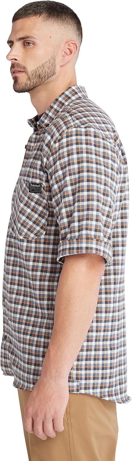 Timberland PRO Men’s Woodfort Short-Sleeve Lightweight Flannel Flex Shirt(Black Iris Yd)