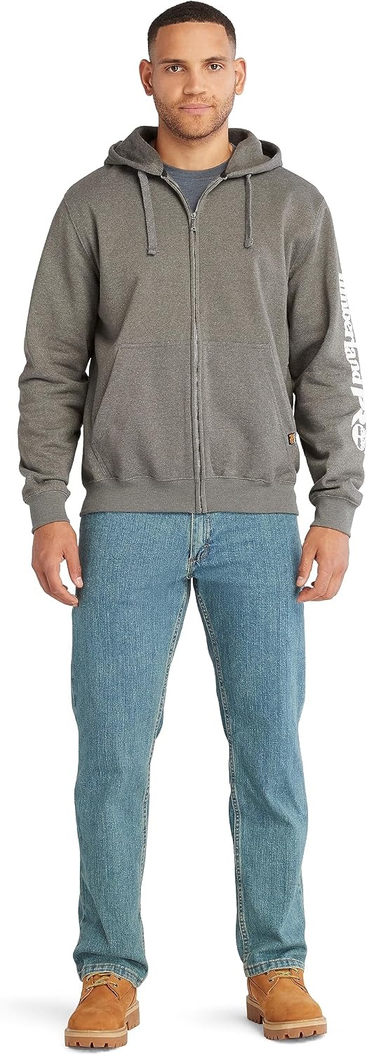 Timberland PRO Men’s Hood Honcho Sport Full-Zip, Dark Charcoal Heather/White, 2X Large
