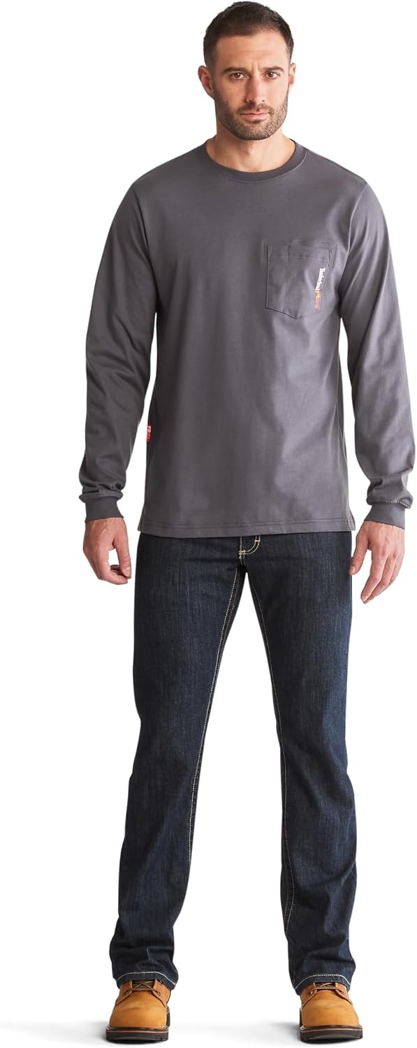 Timberland PRO Big & Tall FR Cotton Core Pocket Logo Long Sleeve T-Shirt(Charcoal)