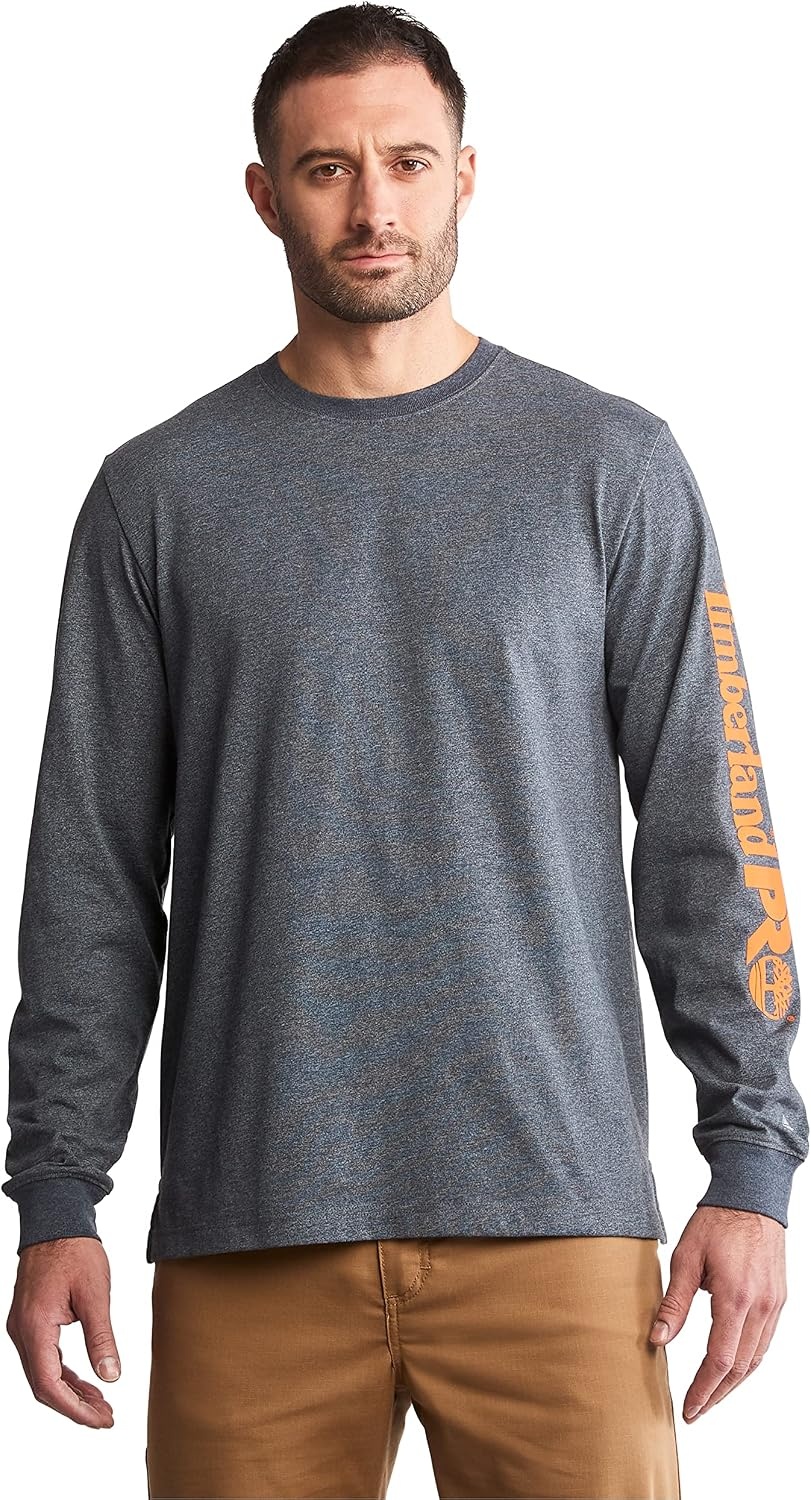 Timberland PRO Base Plate Blended Long Sleeve T-Shirt with Logo(Navy Heather)