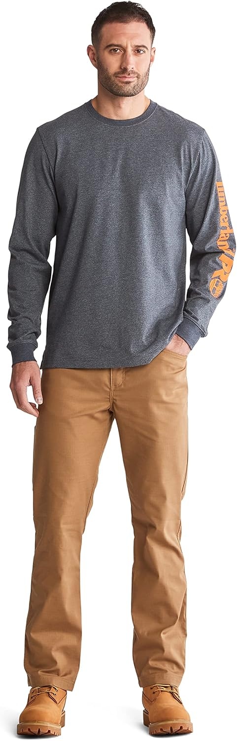 Timberland PRO Base Plate Blended Long Sleeve T-Shirt with Logo(Navy Heather)