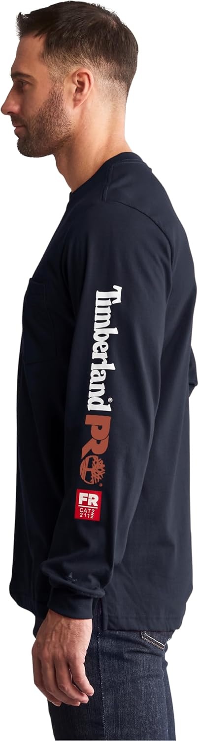 Timberland PRO Men’s Fr Cotton Core Flame Resistant Long-Sleeve Logo T-Shirt(Navy)