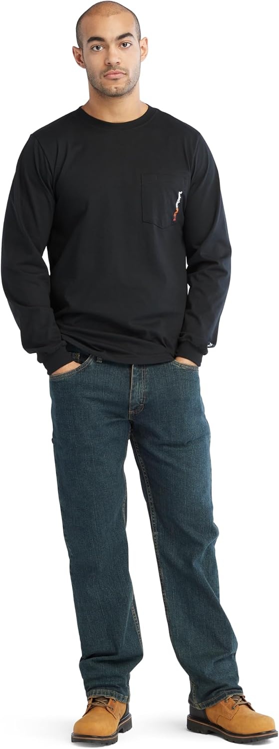 Timberland PRO Big & Tall FR Cotton Core Pocket Logo Long Sleeve T-Shirt(Black)