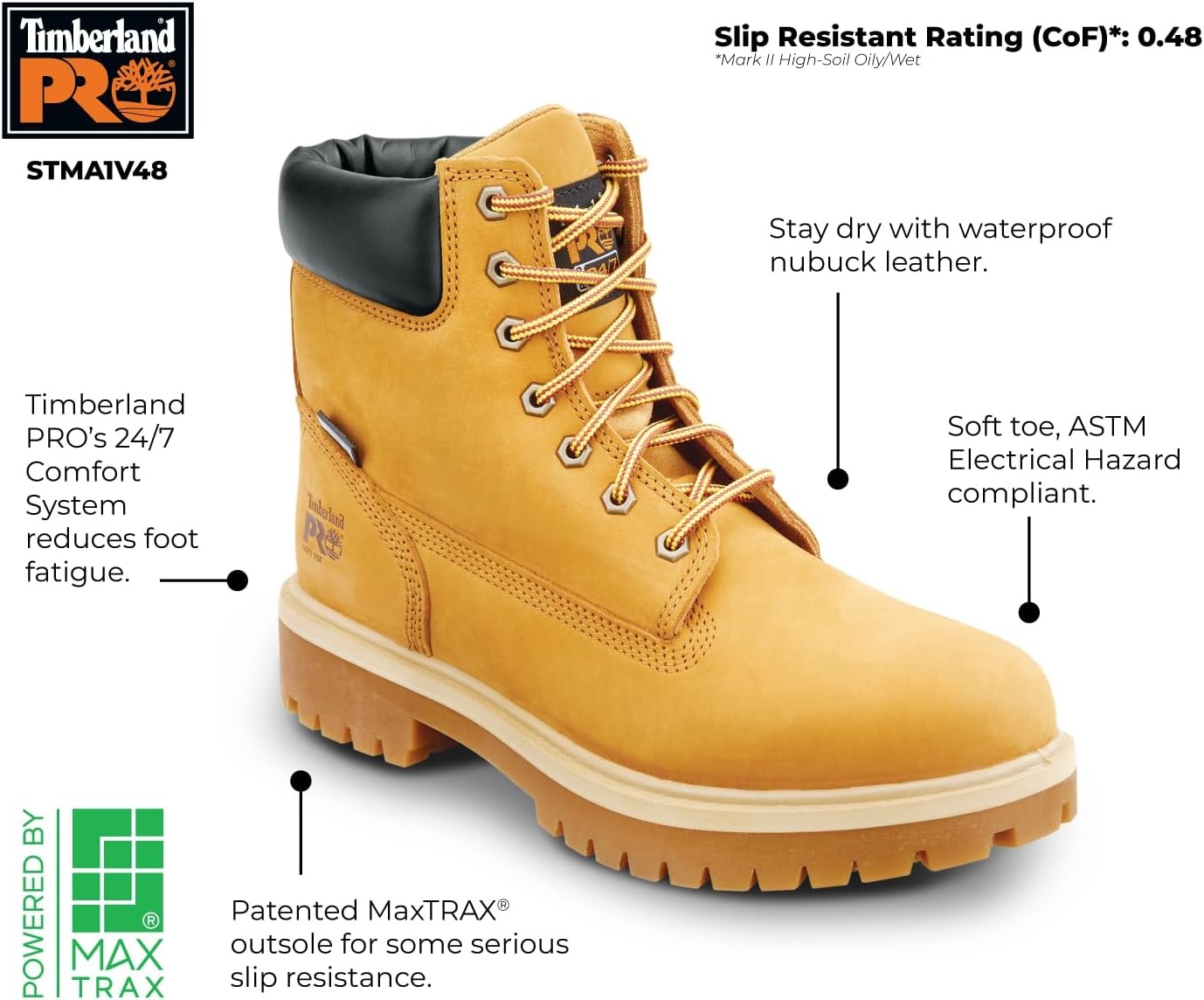 Timberland PRO Mens Direct Attach MaxTRAX Soft Toe SRO Boot(Wheat)