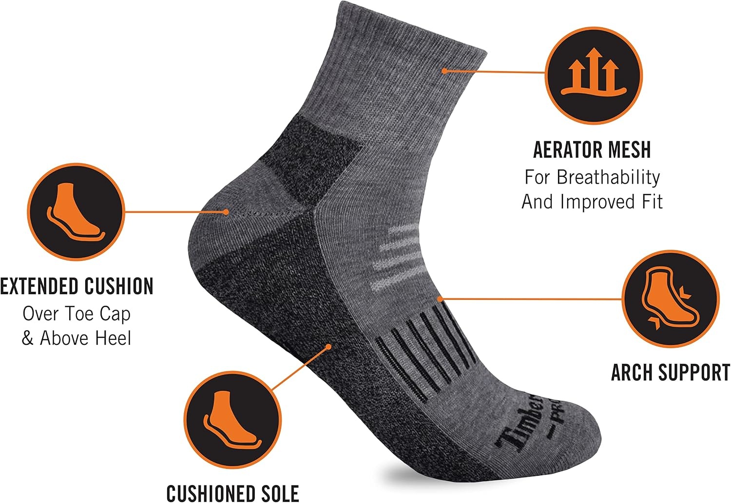 Timberland PRO 6-Pack Half Cushion Quarter Socks(Multi (6 Pack))