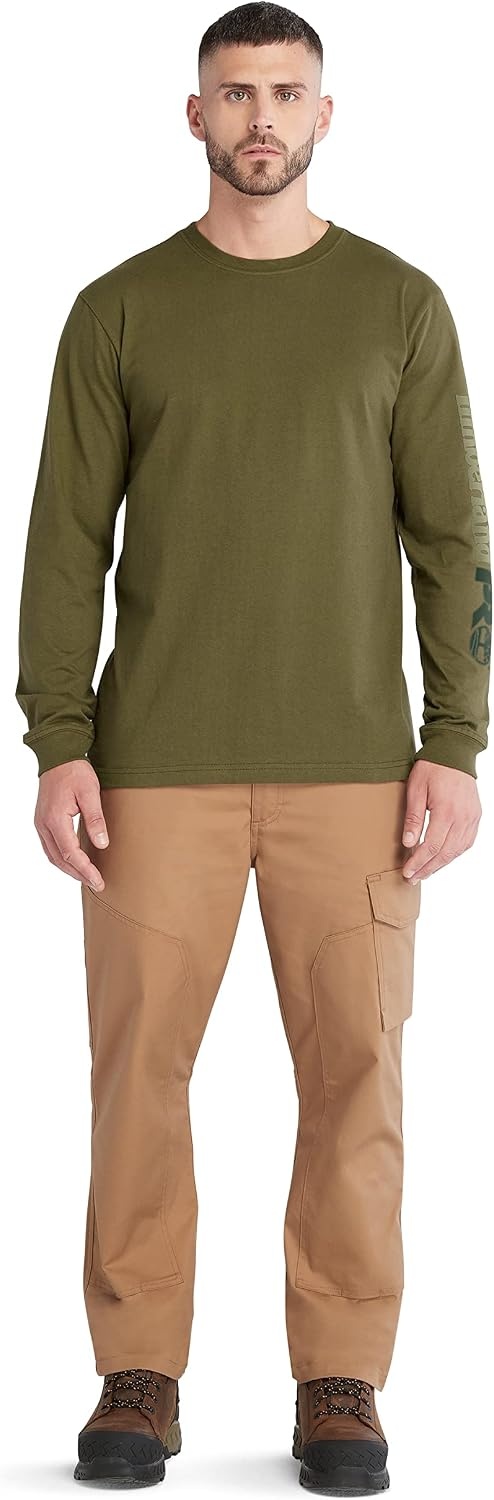 Timberland PRO Men’s Core Logo Long-Sleeve T-Shirt(Olive Night)