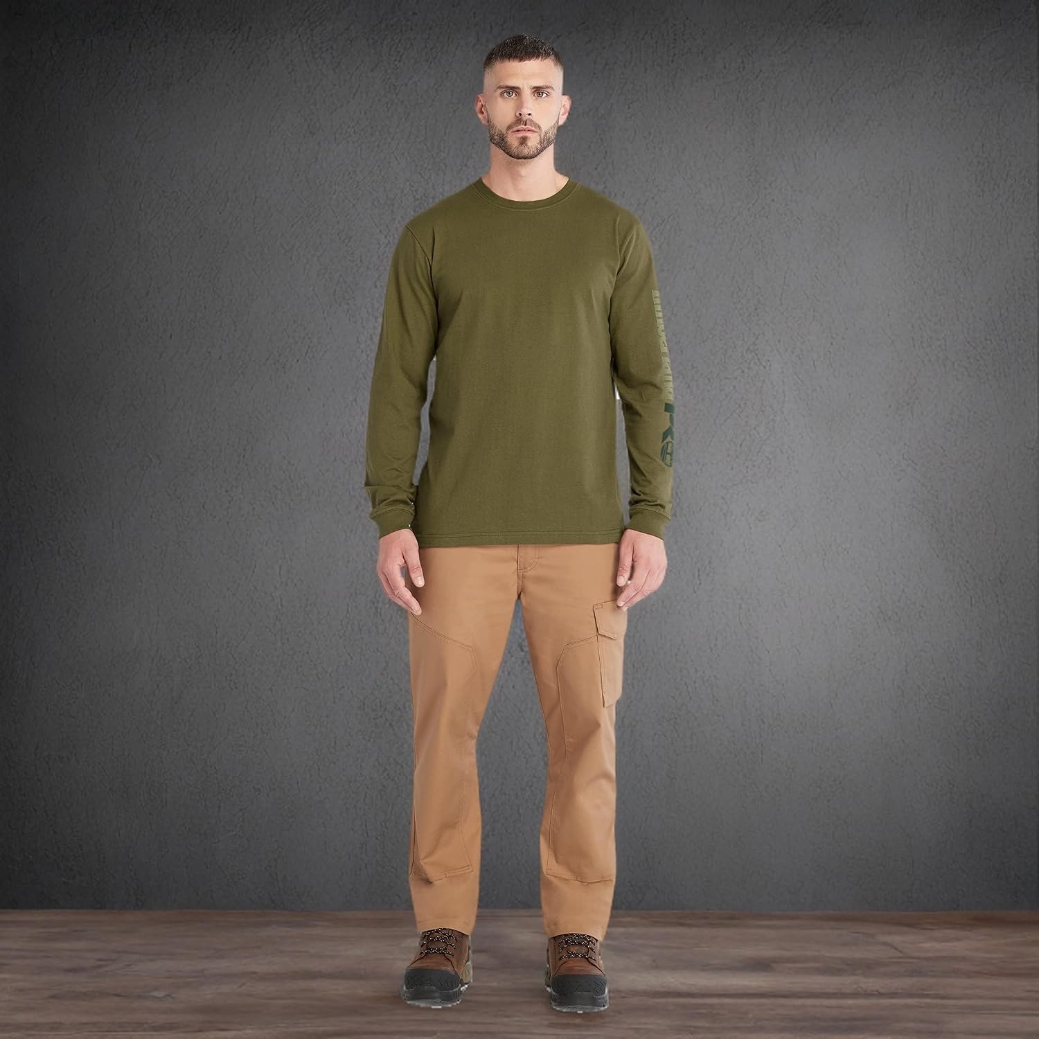 Timberland PRO Men’s Core Logo Long-Sleeve T-Shirt(Olive Night)