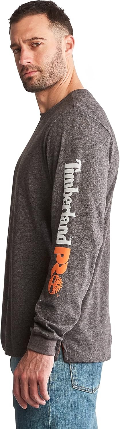 Timberland PRO Base Plate Blended Long Sleeve T-Shirt with Logo(Dark Charcoal Heather)