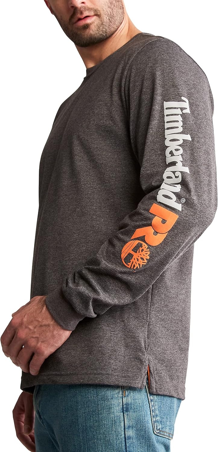 Timberland PRO Base Plate Blended Long Sleeve T-Shirt with Logo(Dark Charcoal Heather)