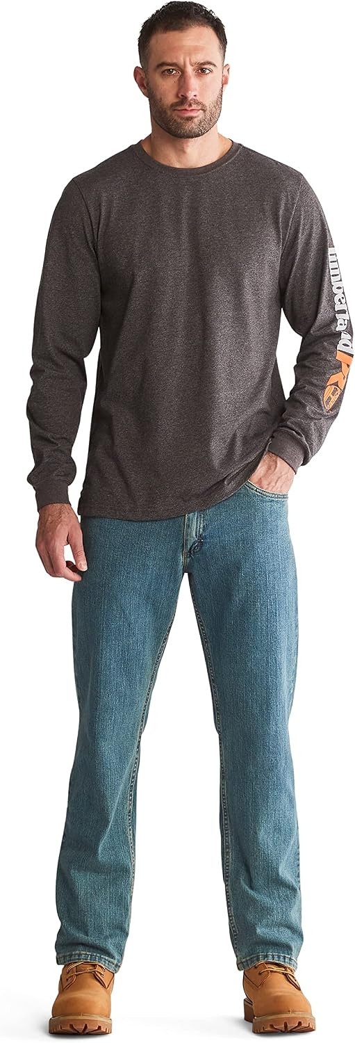 Timberland PRO Base Plate Blended Long Sleeve T-Shirt with Logo(Dark Charcoal Heather)