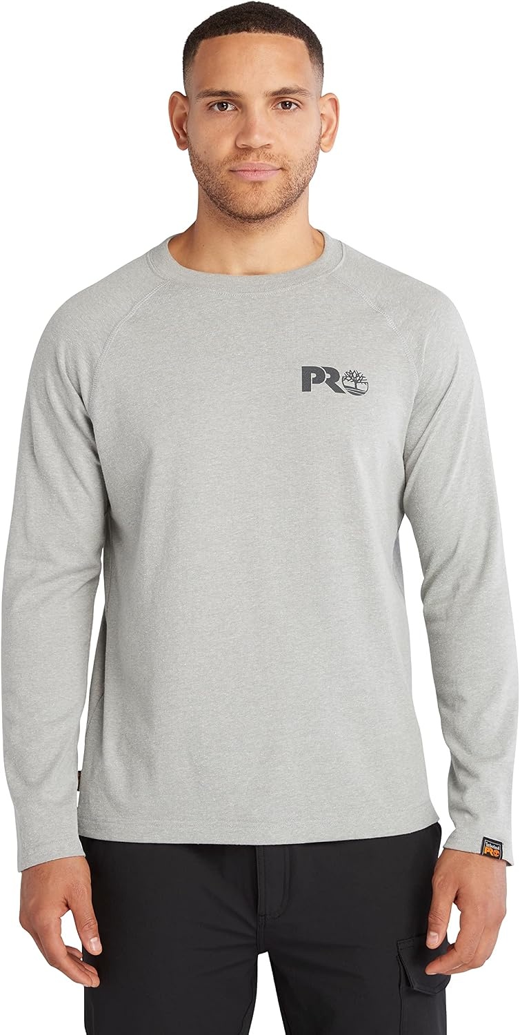 Timberland PRO Men’s Core Refelctive Pro Logo Long-Sleeve T-Shirt(Medium Grey Heather)
