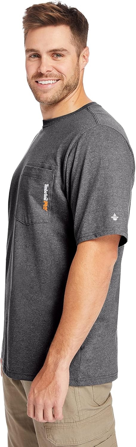 Timberland PRO Men’s Base Plate Blended Short-Sleeve T-Shirt(Dark Charcoal H)