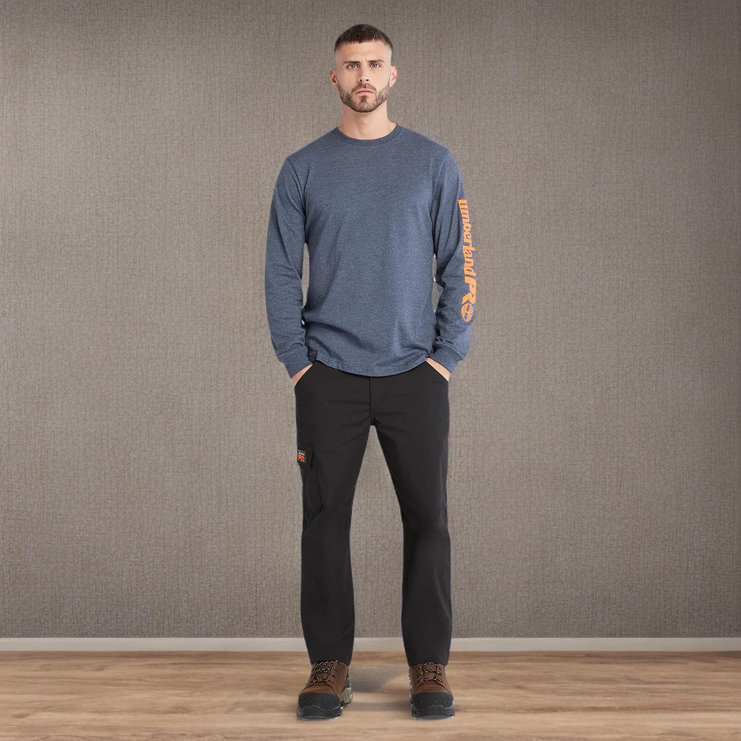 Timberland PRO Men’s Core Logo Long-Sleeve T-Shirt(Black Iris Heather)