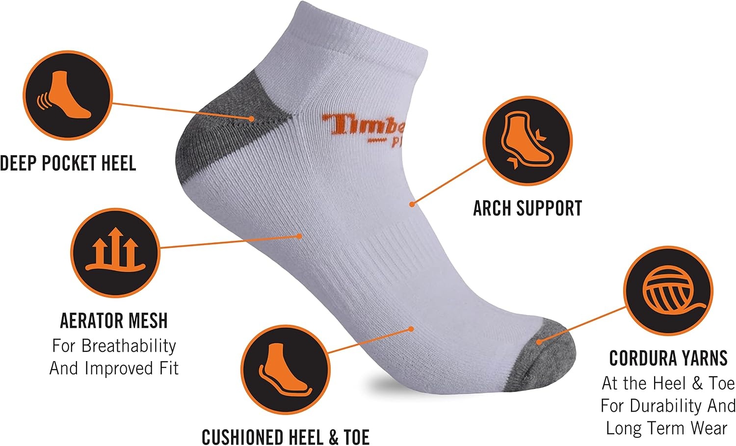 Timberland PRO mens 6-pack Performance Low Cut Socks(White)