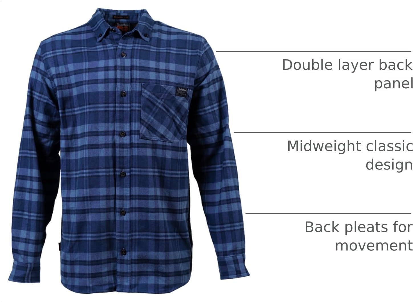 Timberland PRO Men’s Woodfort Mid-Weight Flannel Shirt 2.0(Vintage Indigo Yd)